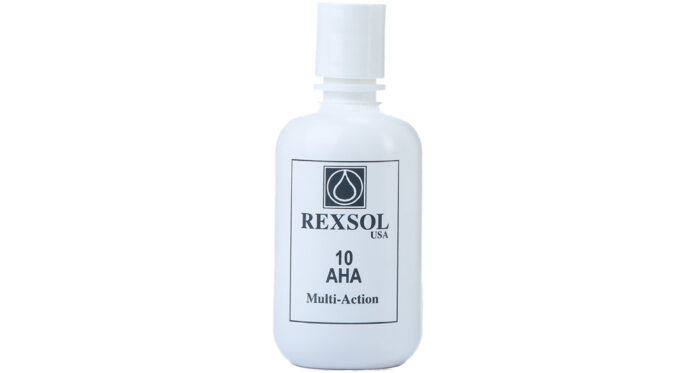 A luxurious jar of Rexsol 10 AHA Multi-Action Cream, an anti-wrinkle treatment that refines skin texture, boosts collagen, and provides intense hydration for a youthful appearance. Suitable for all skin types and perfect as a makeup base