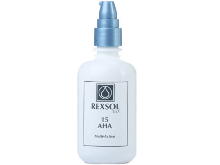 A stylish jar of Rexsol 15 AHA Multi-Action Cream, a powerful anti-aging treatment that smooths, firms, and hydrates skin for a youthful and radiant appearance. Suitable for all skin types