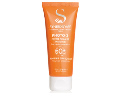 Synbionyme Photo-3 Invisible Sunscreen SPF50+ displayed on a clean, light background.