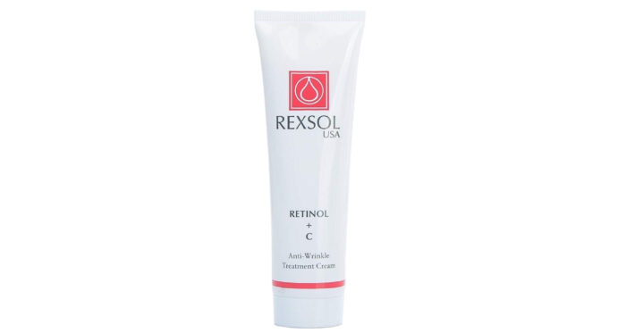 A jar of Rexsol RETINOL + C Anti-Wrinkle Treatment Cream